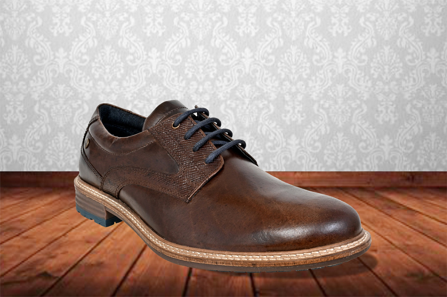 Brown Leather Men Textured Formal Derby Shoes