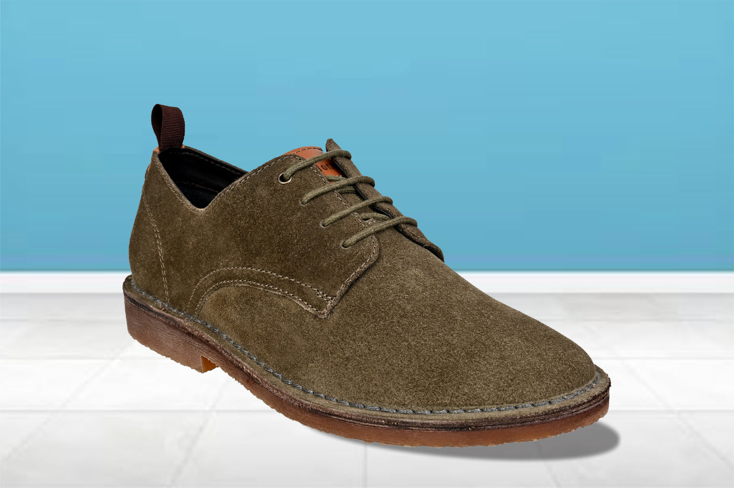Olive Suede Men's Formal Lace-Up Shoes with Memory Foam Comfort