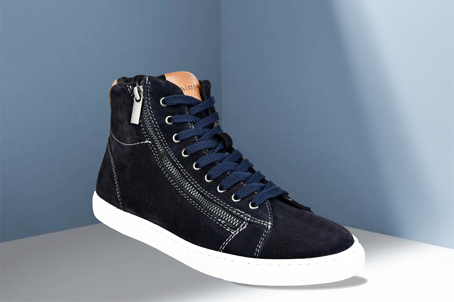 Navy Genuine Suede Leather Ankle Sneakers for Men