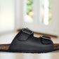 Black Leather Sandal Slip-on Casual Leather Flats For Men