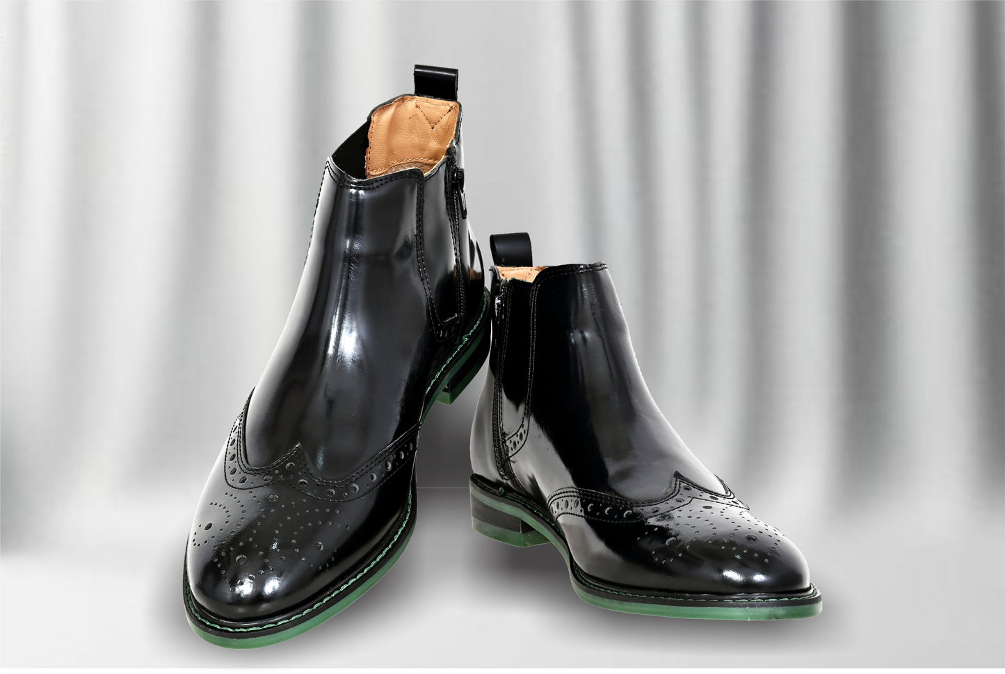 Black Brush-Off Leather Brogues Mid Top Blocked Heel Regular