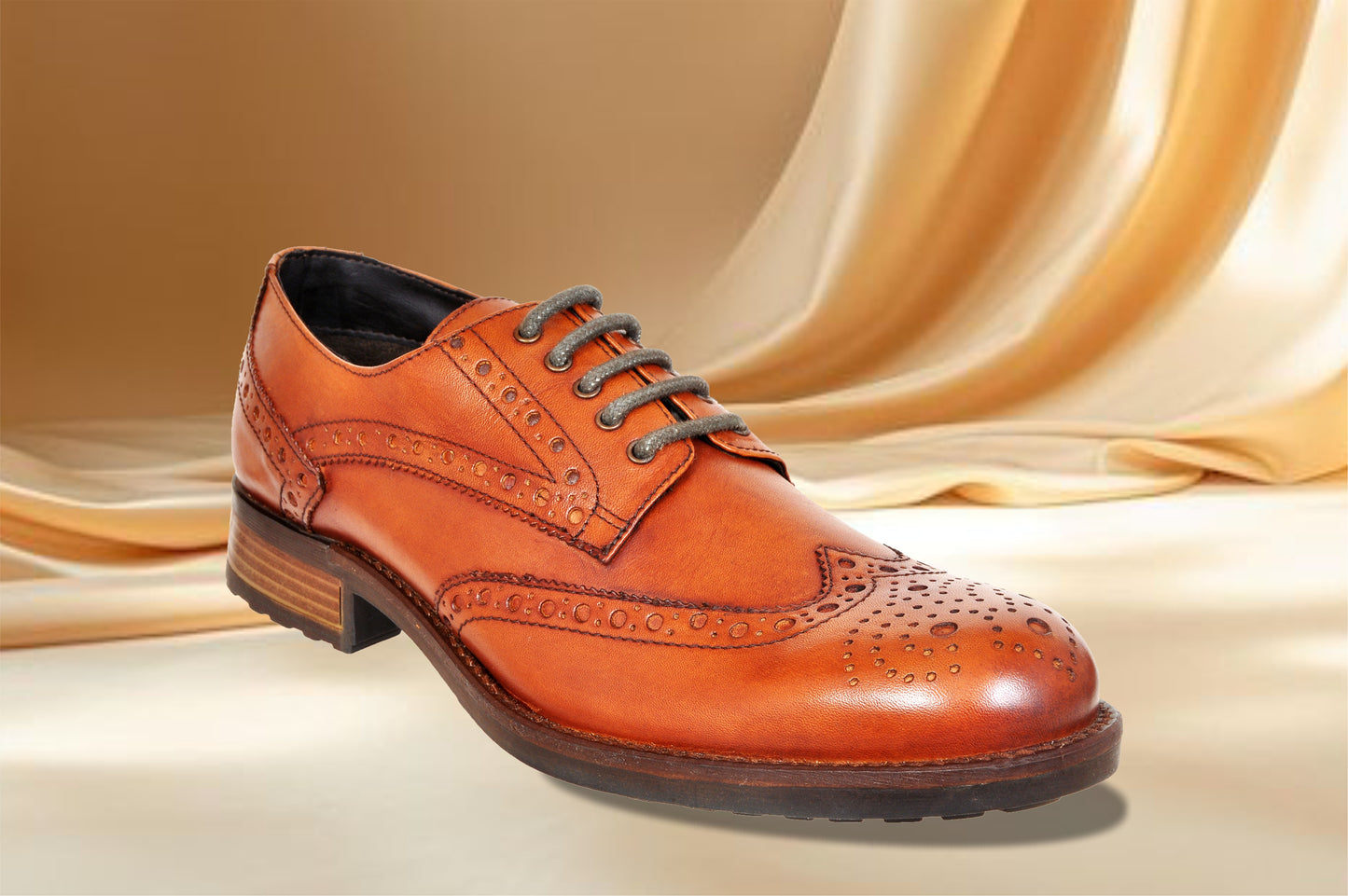 Tan Genuine Leather Lace-Up Shoes For Men