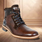 Brown Leather Textured Mid Top Biker Boots