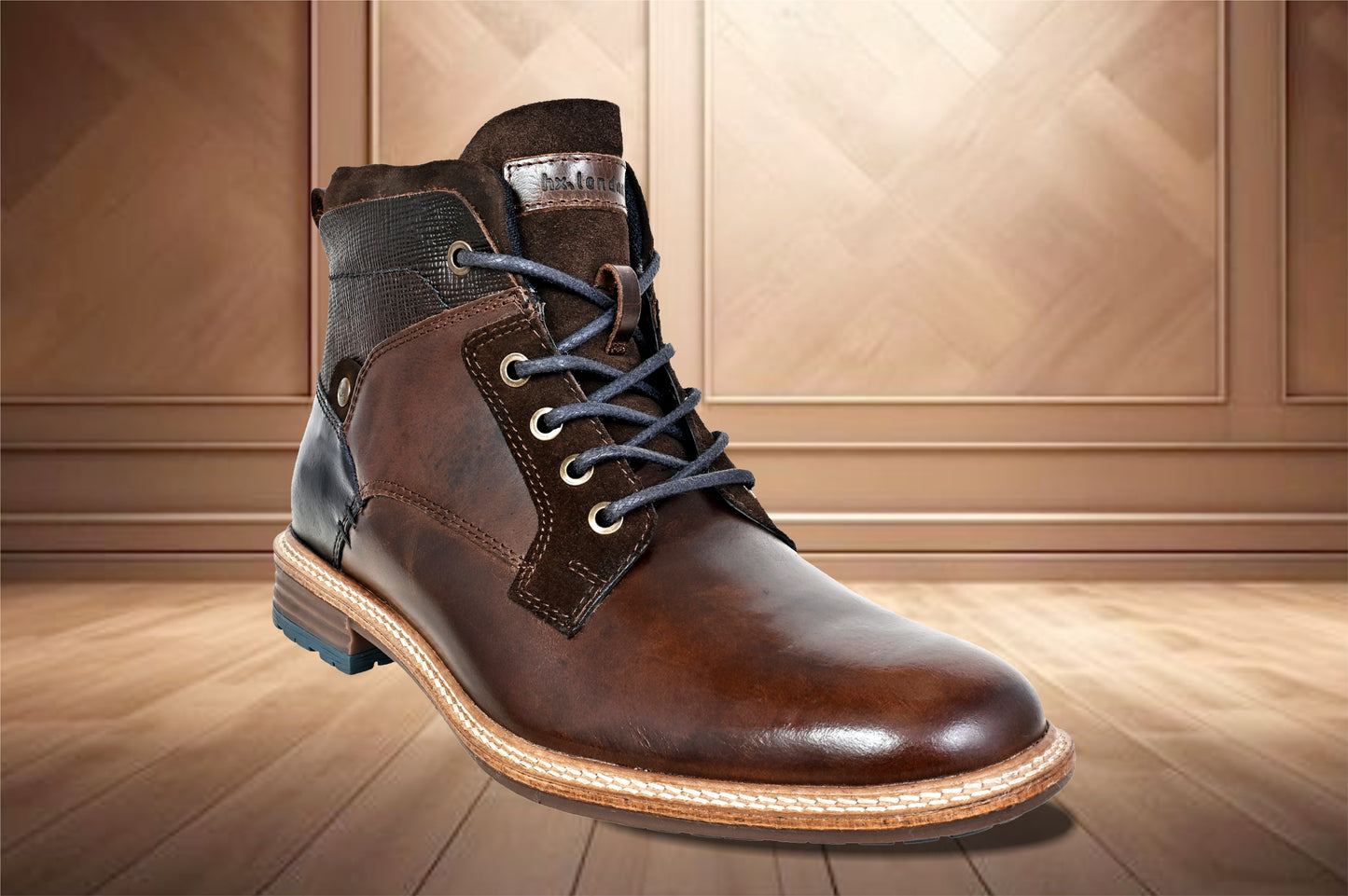 Brown Leather Textured Mid Top Biker Boots