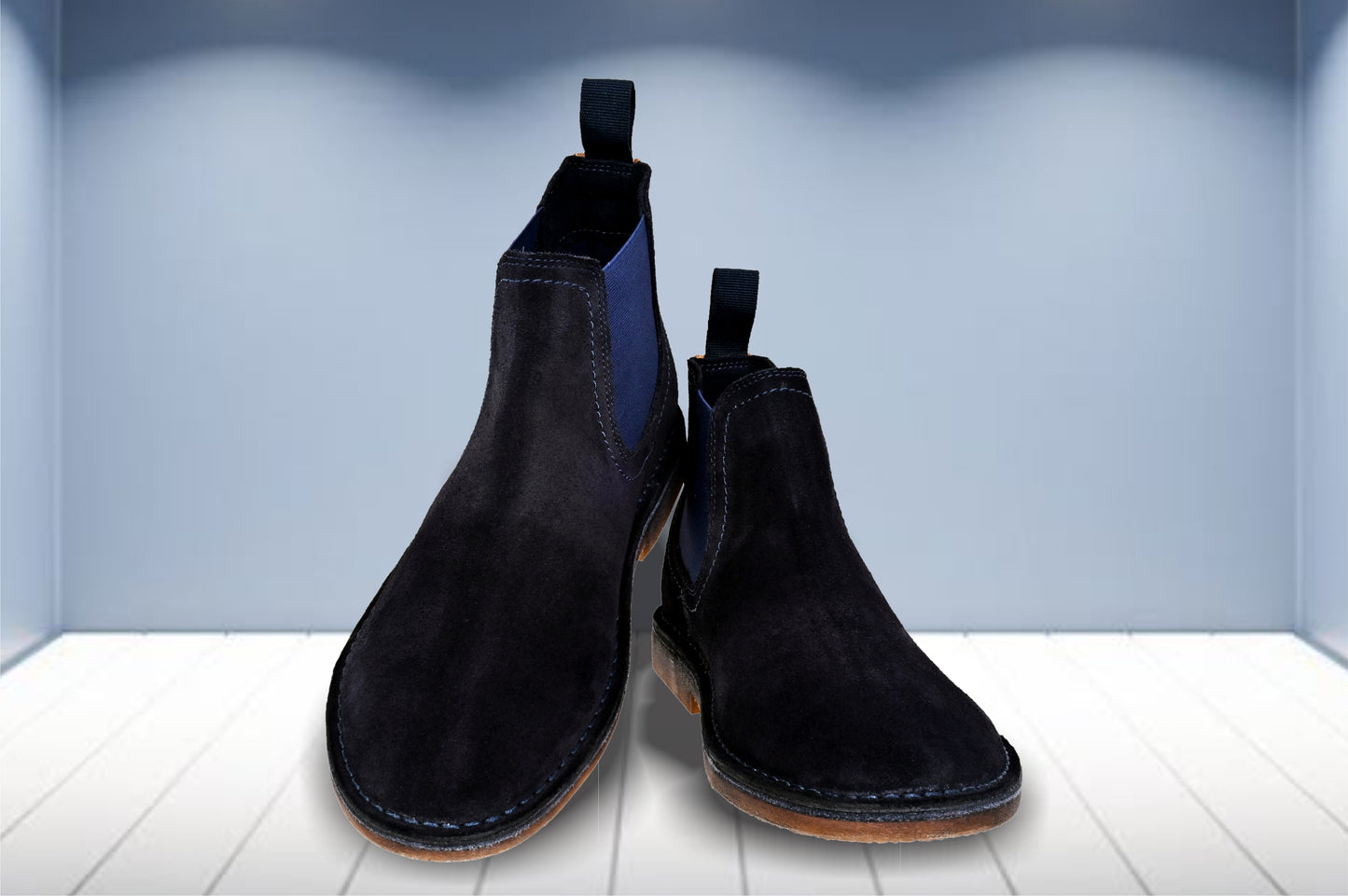 Navy Suede Chelsea Boots For Men