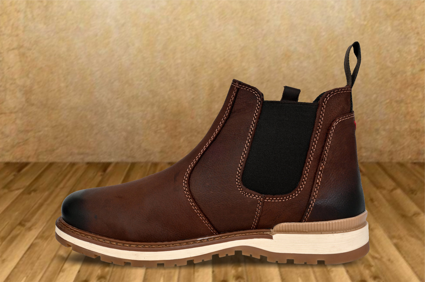 Brown Leather Round Toe Mid Top Chelsea Boots