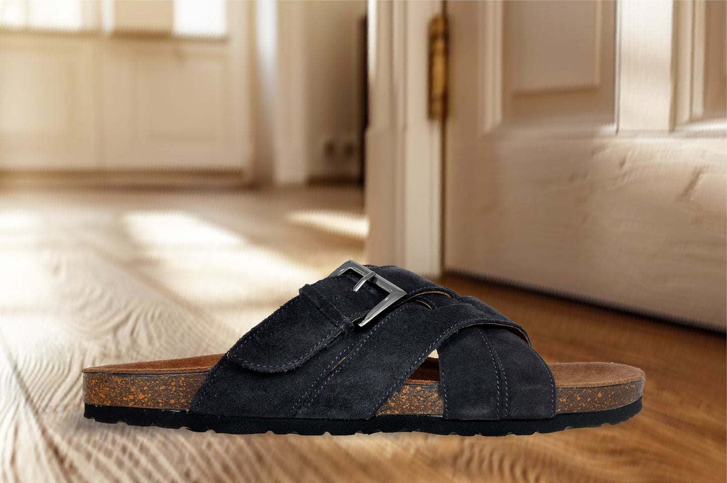 Navy Suede Slip-on Sandal Casual Flats  For Men