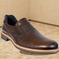 Brown Leather Textured Formal Slip-On Shoes