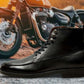 Black Genuine Leather Biker Boots For Men