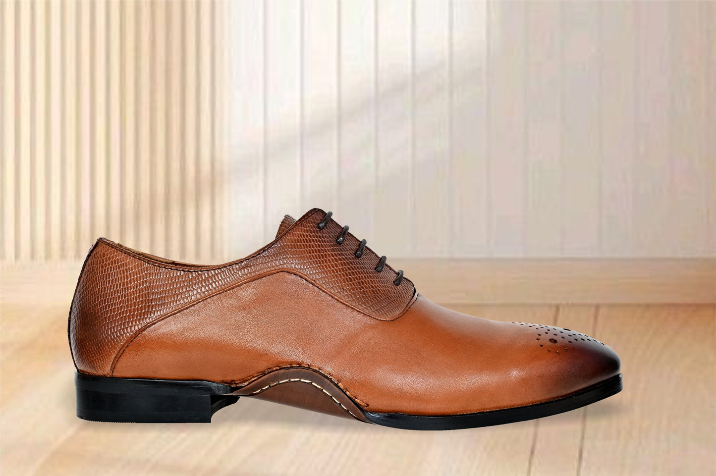 Tan Genuine Leather Oxford Classic Formal Lace-Up Shoes For Men