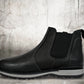 Black Leather Round Toe Mid Top Chelsea Boots