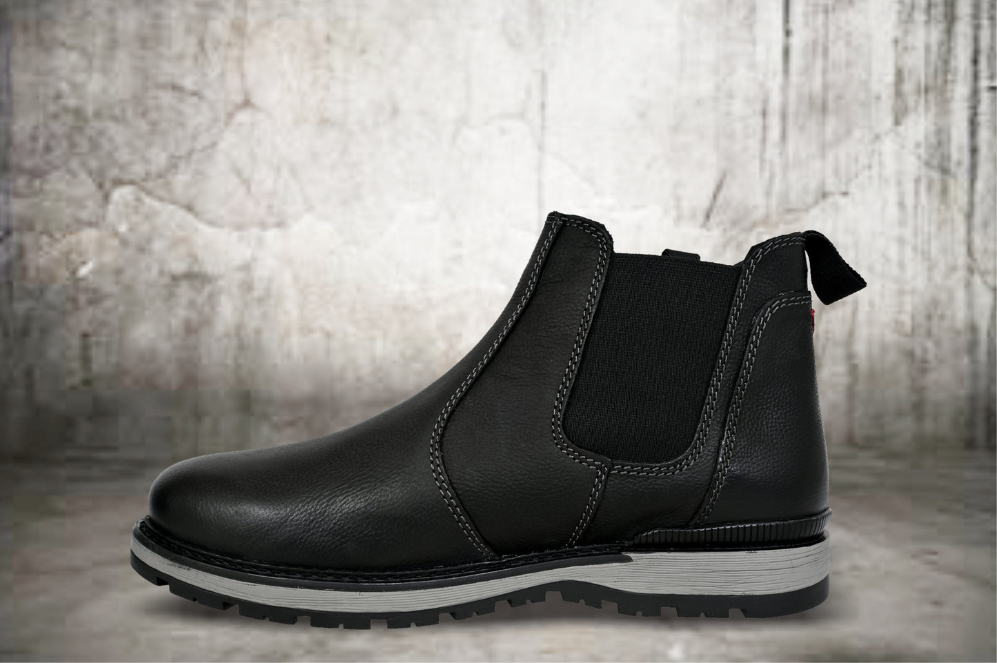 Black Leather Round Toe Mid Top Chelsea Boots
