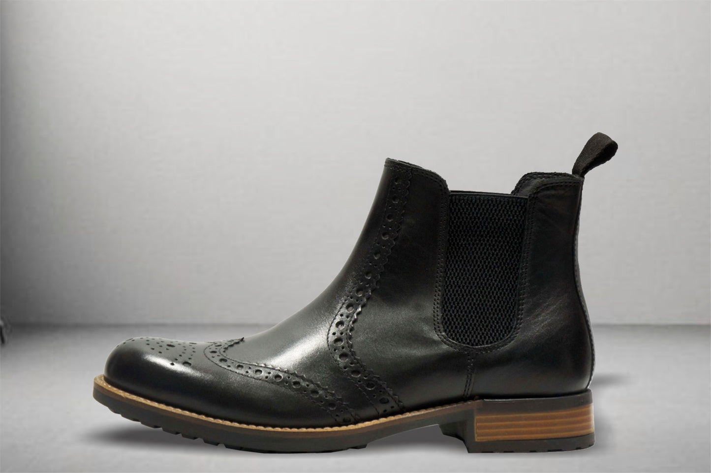 Black Genuine Leather Men's brogue Chelsea Boots For Casual