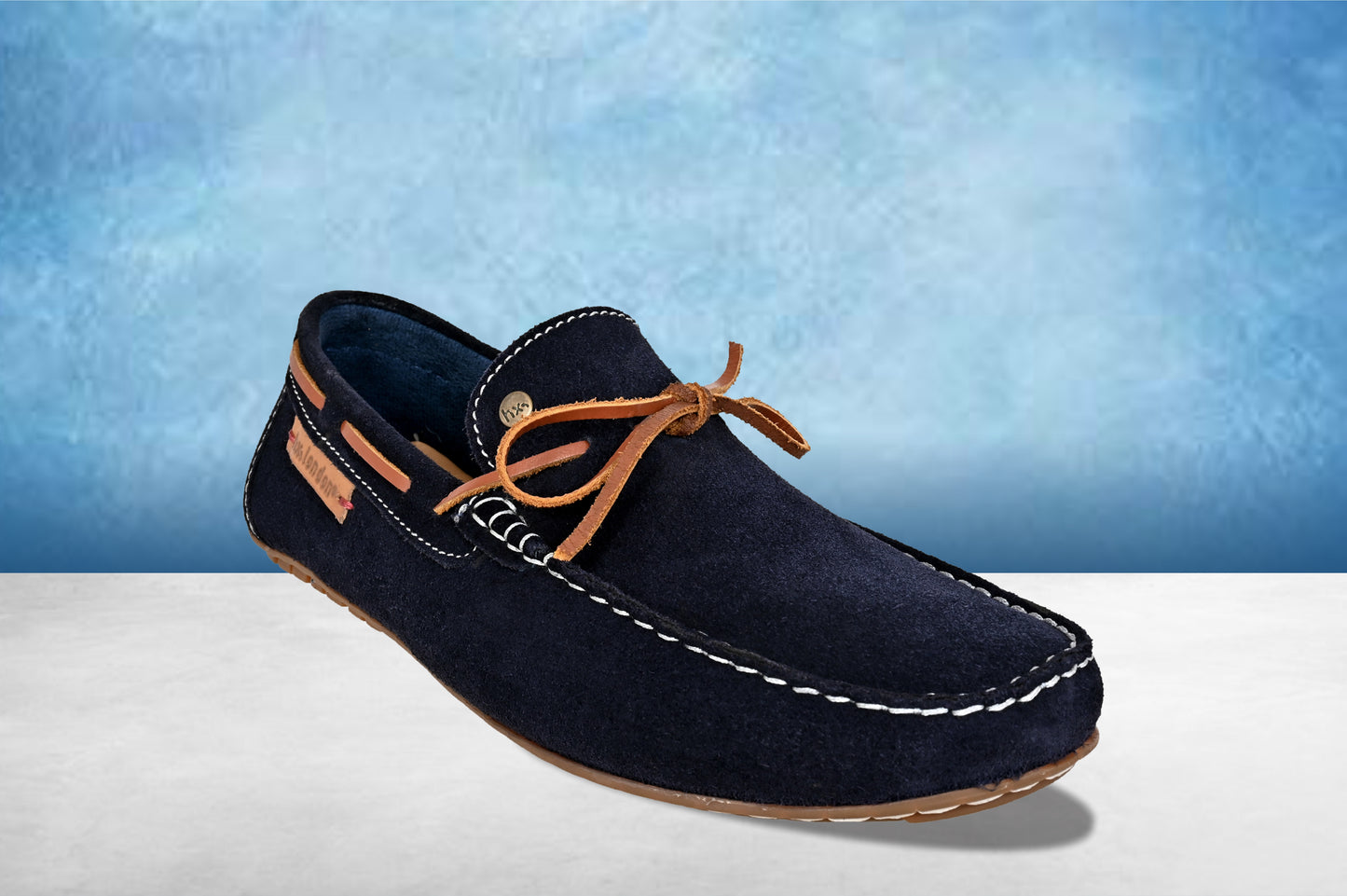 Navy Suede Lightweight Driving Shoes With Bows