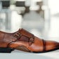 Tan Textured Leather Double Strap Formal Monk Shoes