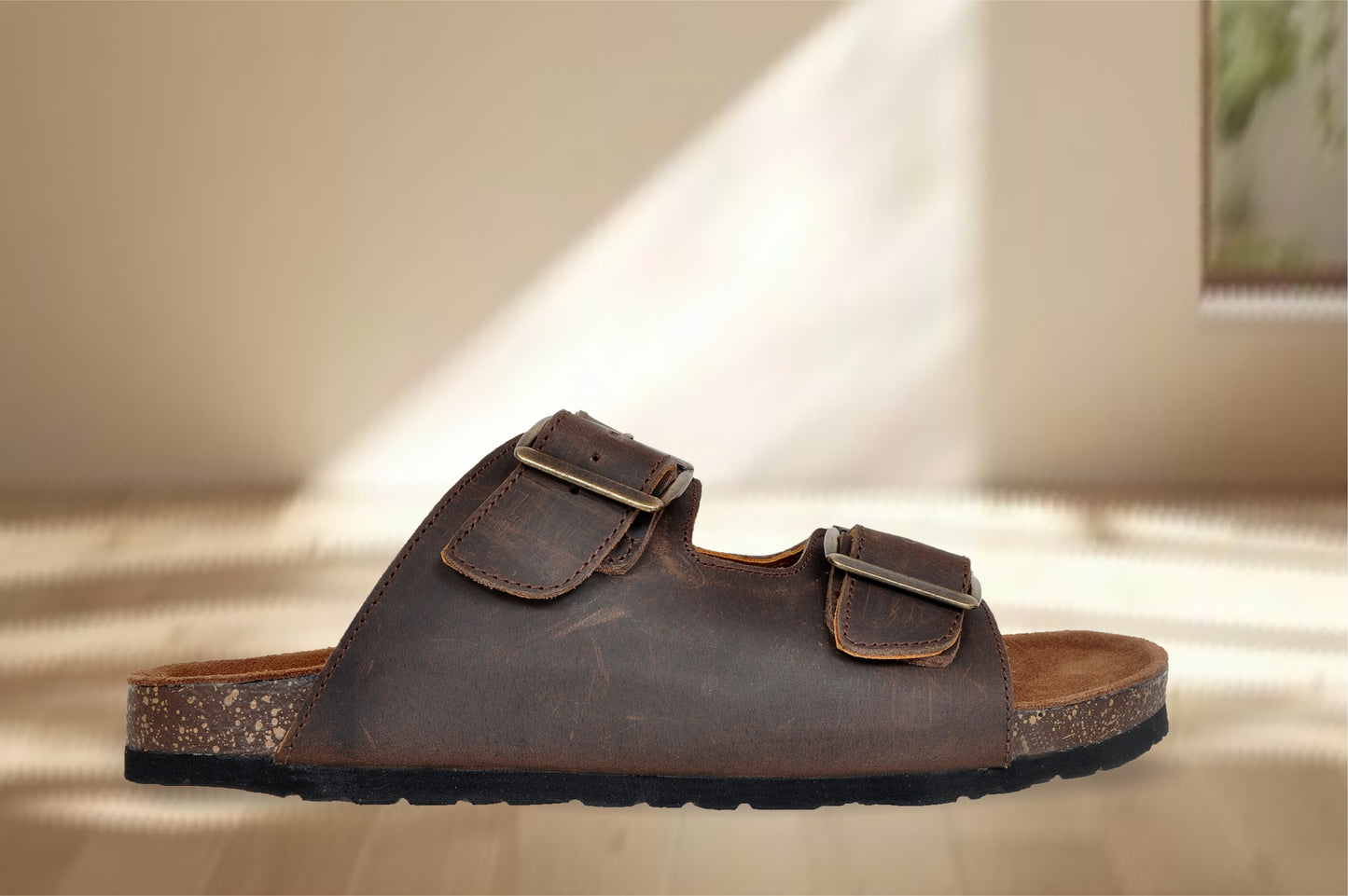 Brown Leather Sandal Slip-on Casual Leather Flats For Men