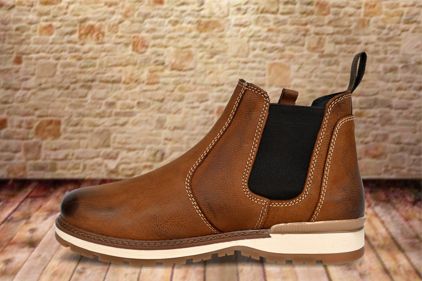 Tan Leather Round Toe Mid Top Chelsea Boots