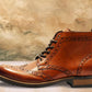 Tan Genuine Leather Men's brogue lace-up boots for Casual Wear