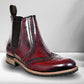 Burgundy Genuine Leather Men's brogue Chelsea Boots For Casual & Party Wear