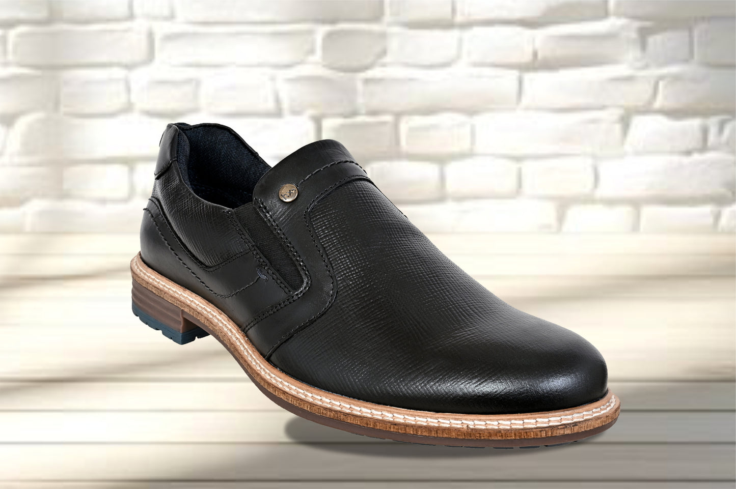Black Leather Textured Formal Slip-On Shoes