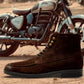 Brown Genuine Suede Leather Biker Boots For Men