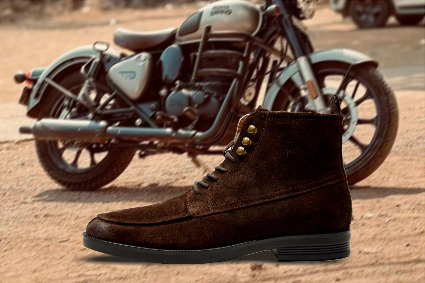 Brown Genuine Suede Leather Biker Boots For Men