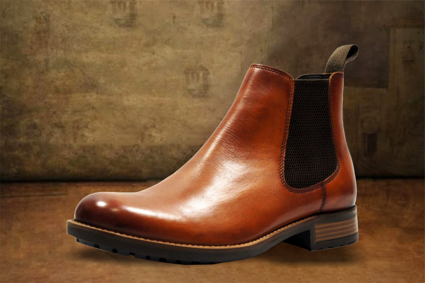 Tan Genuine Leather Men's Chelsea Boots For Casual & Party Wear