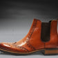 Tan Genuine Leather Men's brogue Chelsea Boots For Casual &