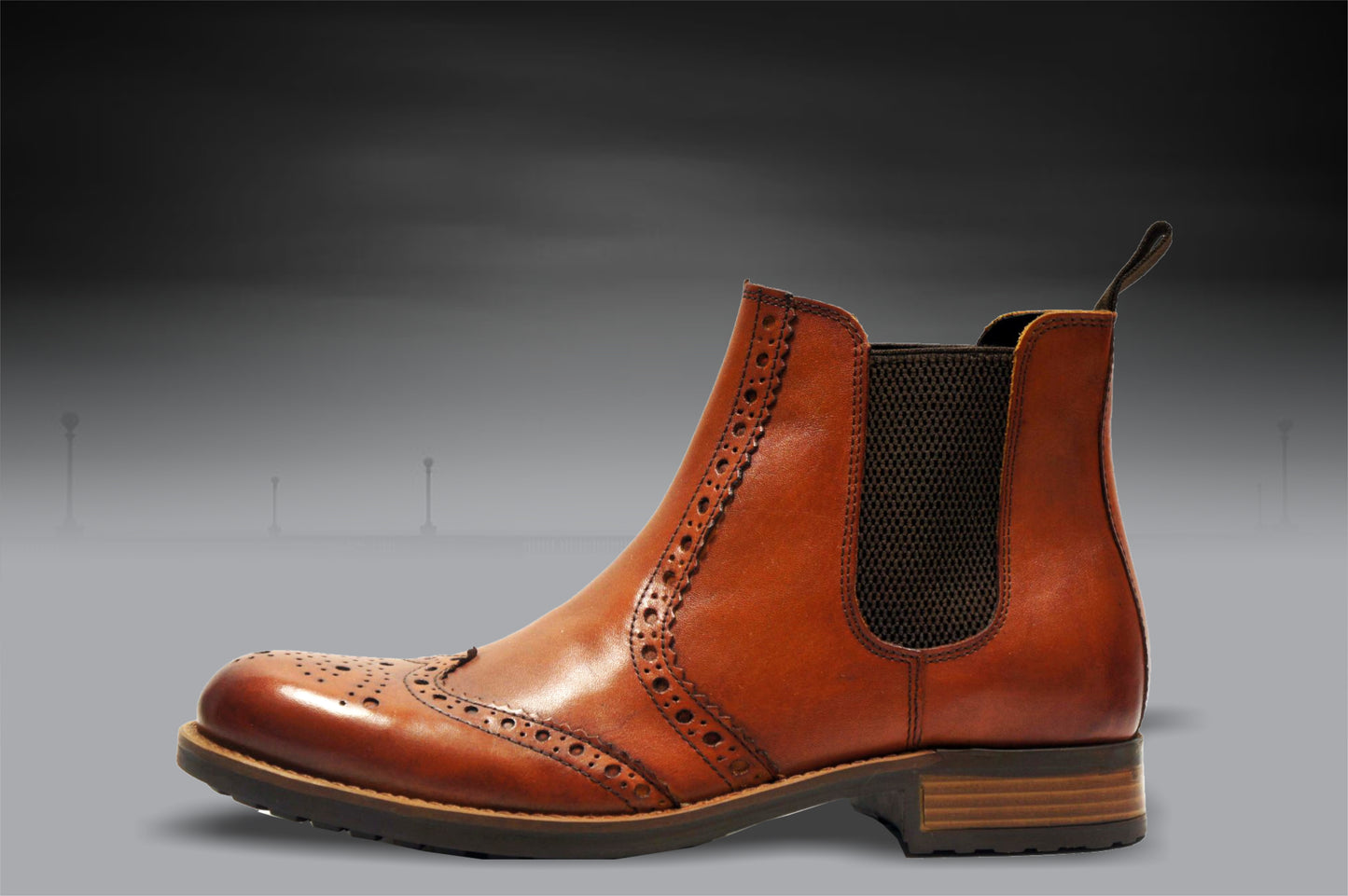 Tan Genuine Leather Men's brogue Chelsea Boots For Casual &