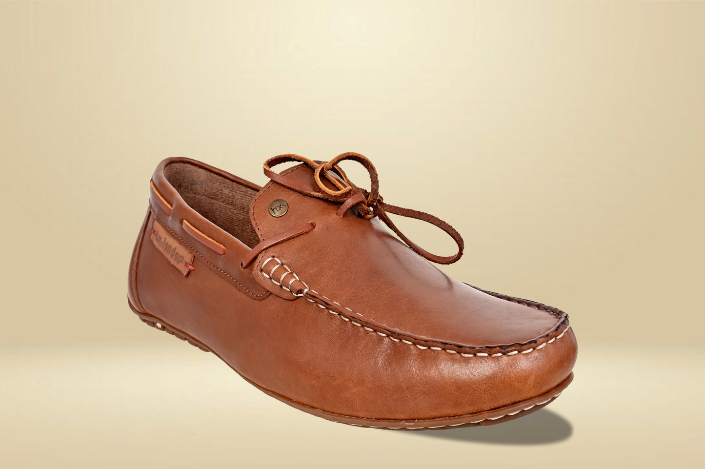 Tan Leather Lightweight Driving Shoes With Bows