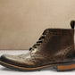 Brown Genuine Leather Men's brogue lace-up boots for Casual Wear