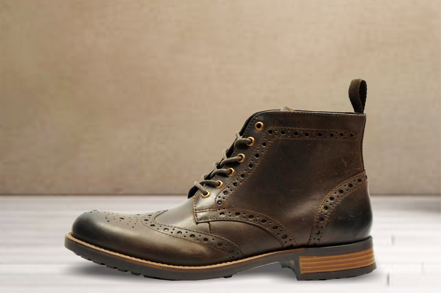 Brown Genuine Leather Men's brogue lace-up boots for Casual Wear