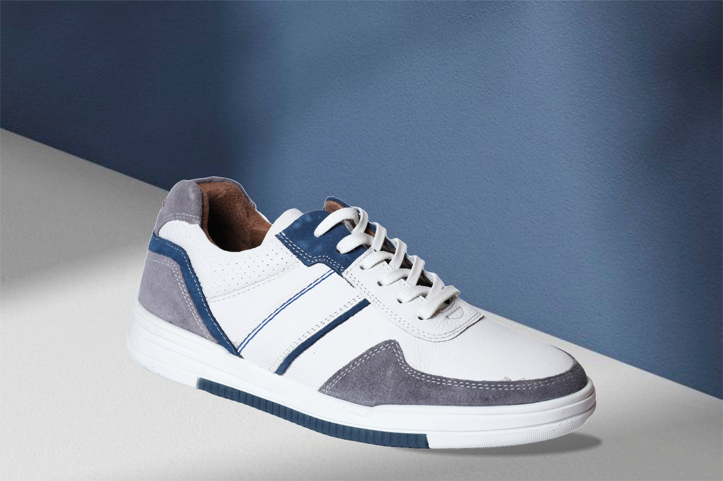 White & Grey leather Lace-up Sneakers for Men