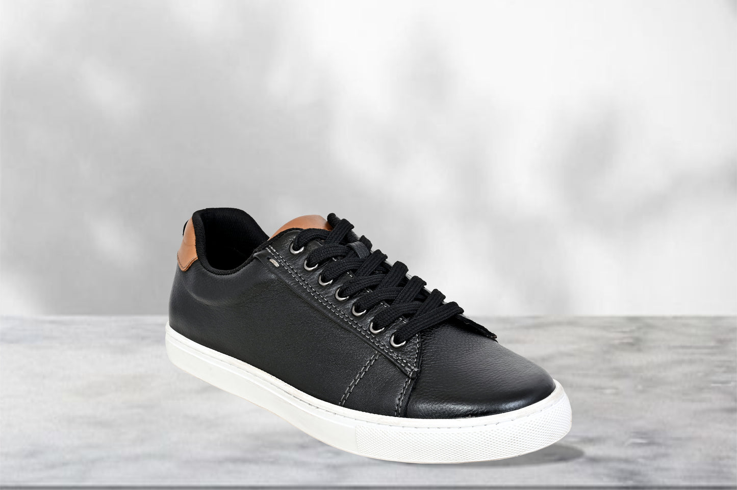 Black Genuine Leather Formal Lace-Up Sneakers For Men