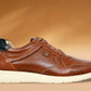 Tan Leather Men Perforations Round Toe Lightweight Sneakers