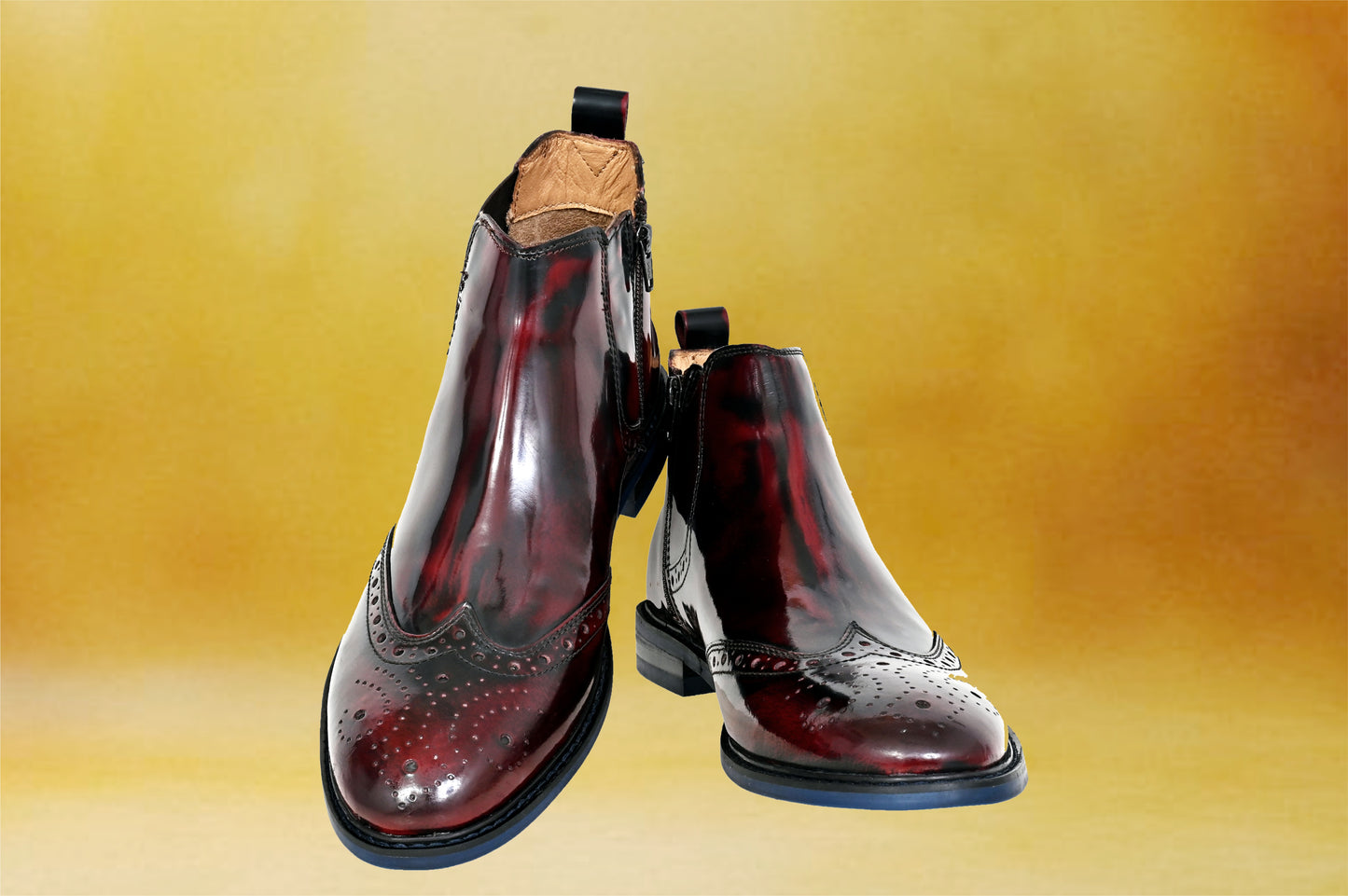 Cherry Brush-Off Leather Brogues Mid Top Blocked Heel Regular Boots