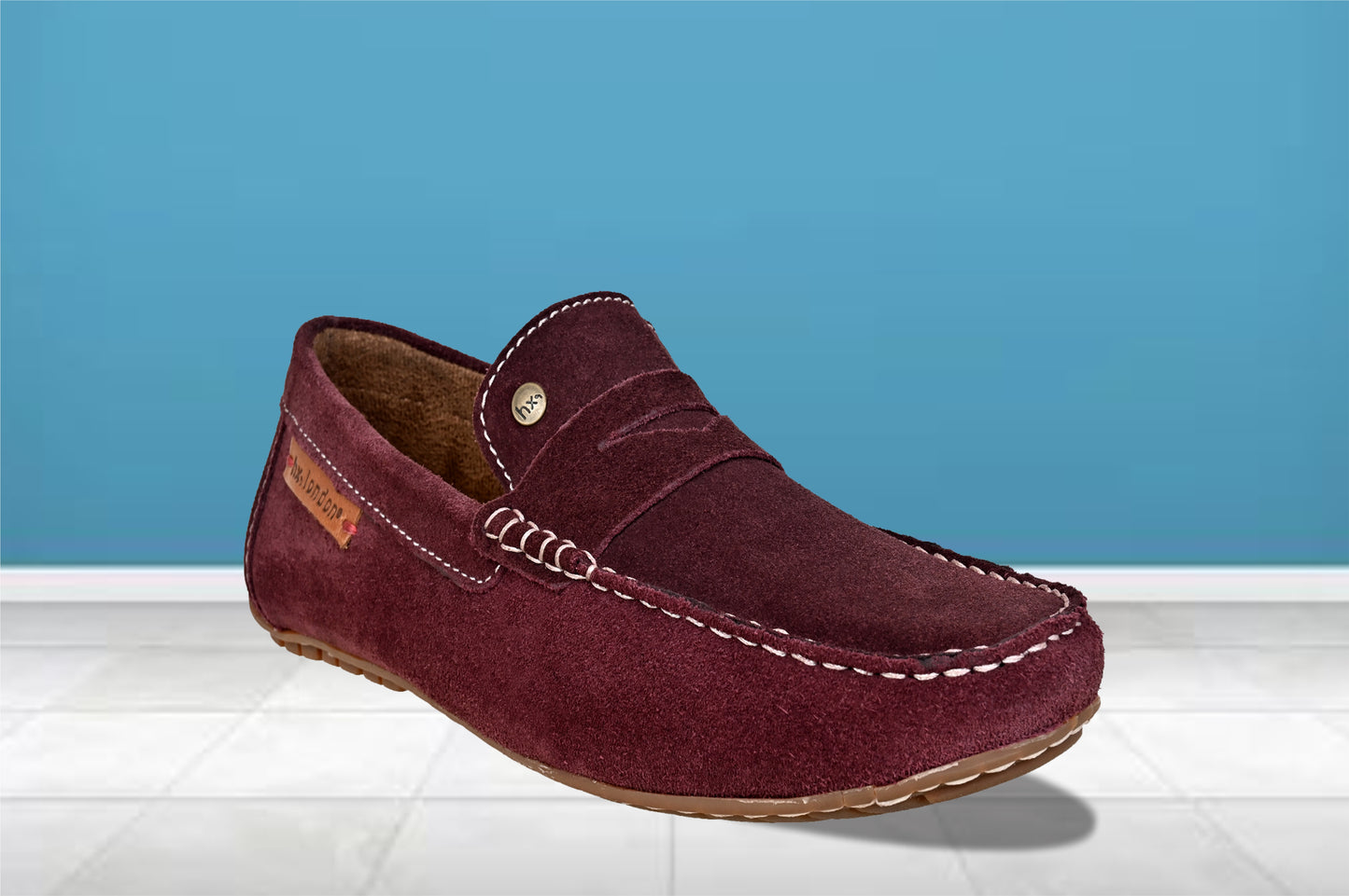 Burgandy Suede Men's Formal Slip-On Driving Shoes with Memory Foam