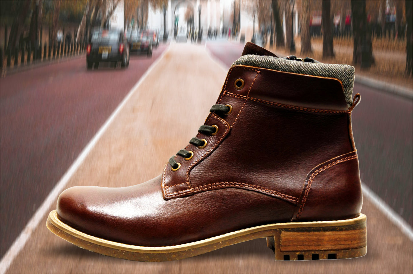 Brown Genuine Leather Men's Lace-up Boots For Casual & Party Wear