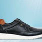 Navy Leather Men Perforations Round Toe Lightweight Sneakers