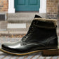 Black Genuine Leather Men's Lace-up Boots For Casual & Party Wear