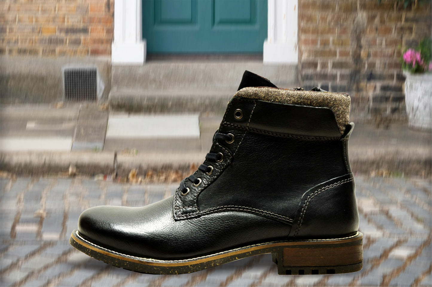 Black Genuine Leather Men's Lace-up Boots For Casual & Party Wear