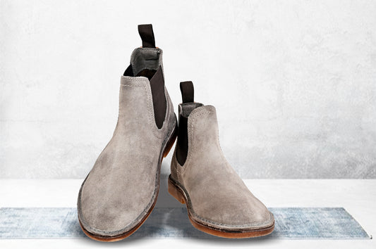 Light Grey Suede Chelsea Boots For Men