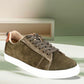 Olive Genuine Suede Leather Formal Lace-Up Sneakers For Men