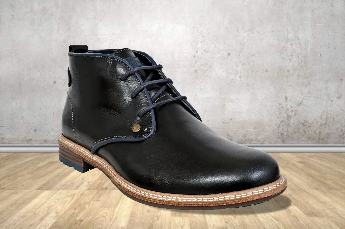 Black Leather Men Mid Top Boots