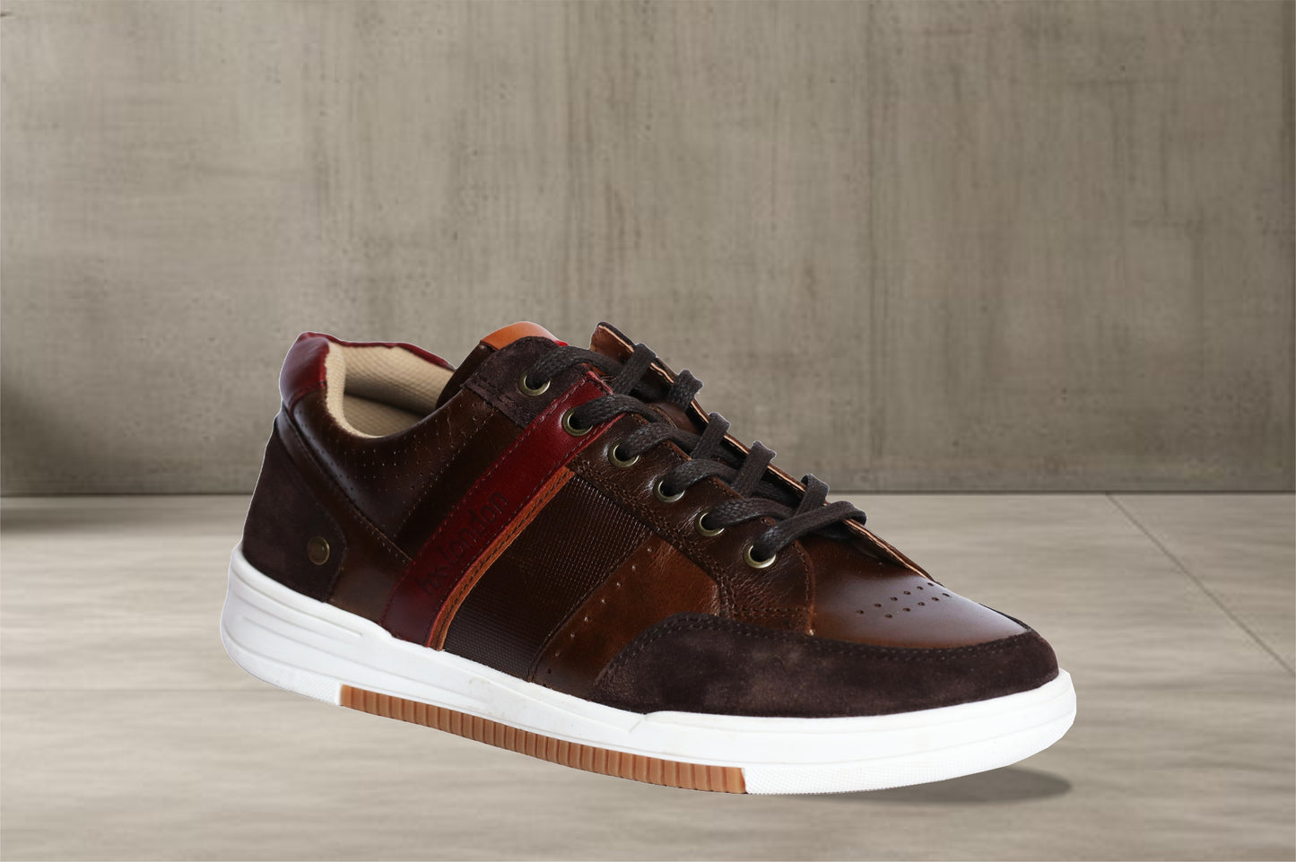 Brown & Red leather Lace-up Sneakers for Men