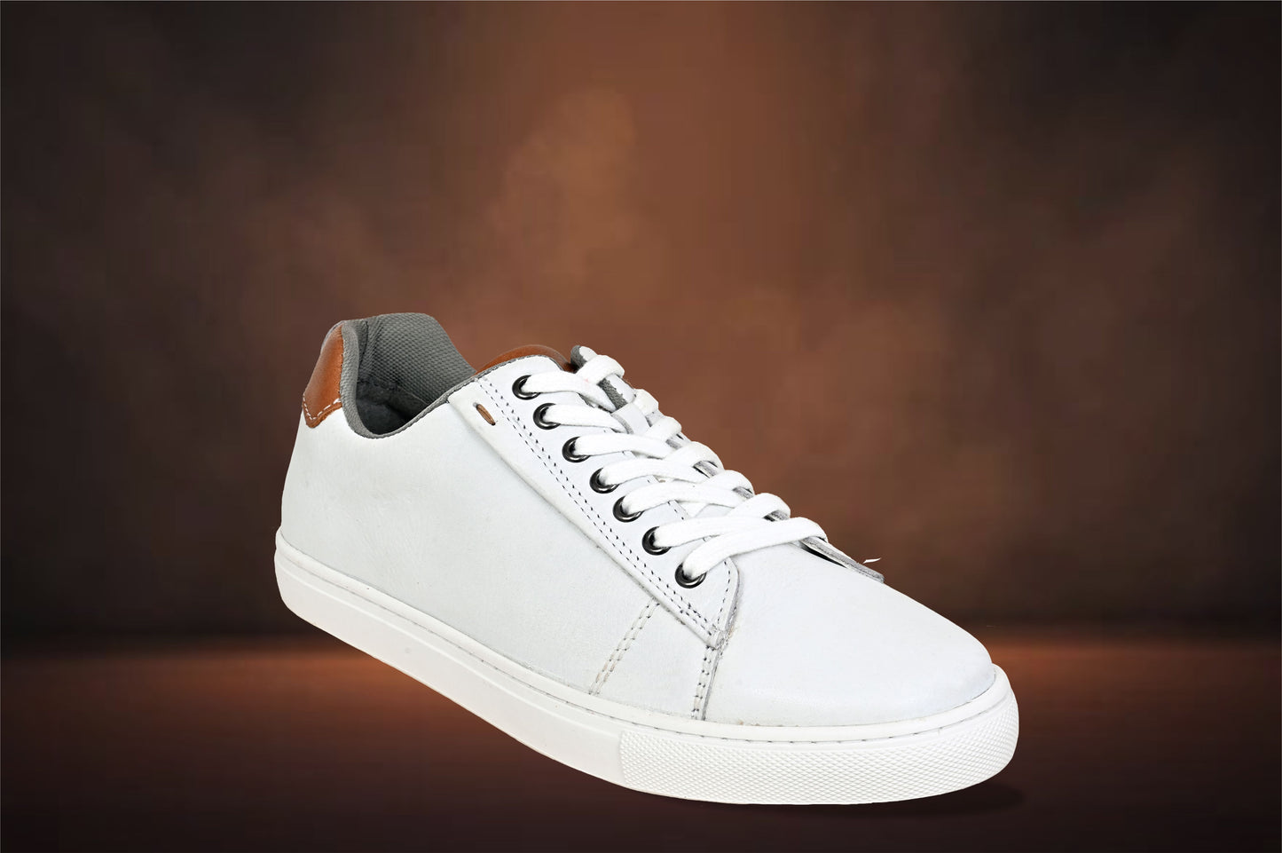 White Genuine Leather Formal Lace-Up Sneakers For Men