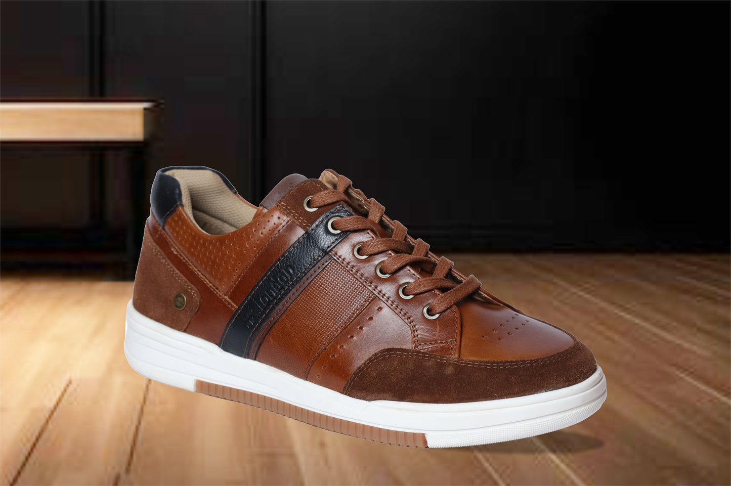 Tan & Navy leather Lace-up Sneakers for Men