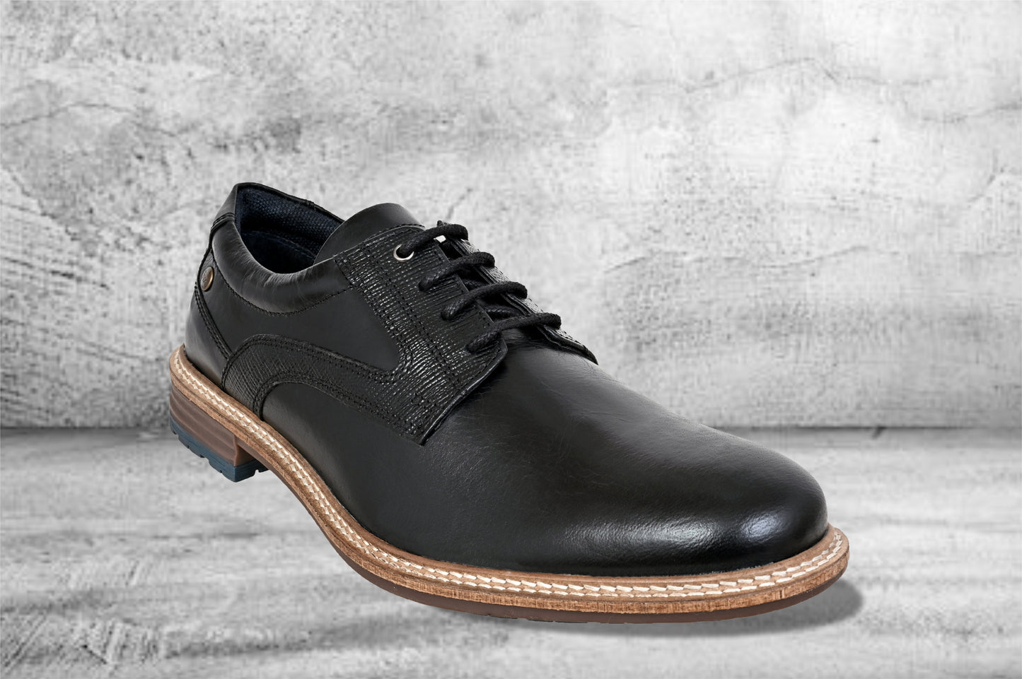 Black Leather Textured Formal Derby Shoes