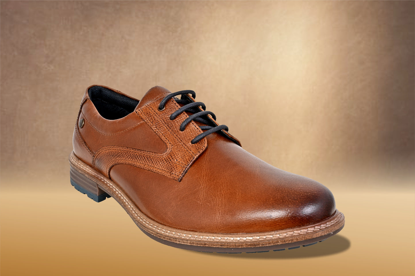 Tan Leather Men Textured Formal Derby Shoes