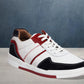 White & Blue leather Lace-up Sneakers for Men